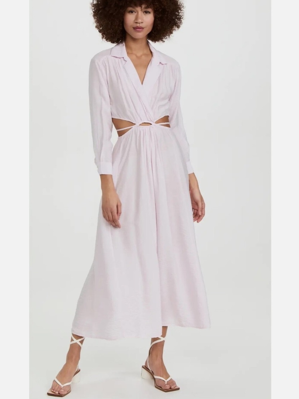 Young Fabulous and Broke Derby Cut Out Poplin Shirt Maxi Dress Light Baby Pink